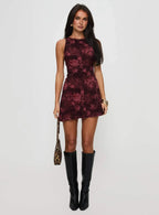 Vivre Mini Dress Burgundy Paisley