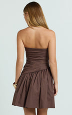 Almera Mini Dress - Strapless Ruched Dress in Chocolate