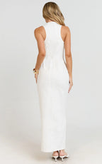 Maisy Midi Dress - Scoop Neck Racer Back Fitted Dress in White