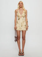 Steffie Beaded Backless Mini Dress Gold
