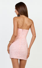 Rachel Mini Dress - Strapless Corset Bodice Draped Skirt Dress in Light Pink