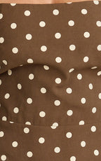 Leighton Midi Dress - Cross Over Spaghetti Straps Square Neck A Line Dress in Choc/Cream Polka Dot
