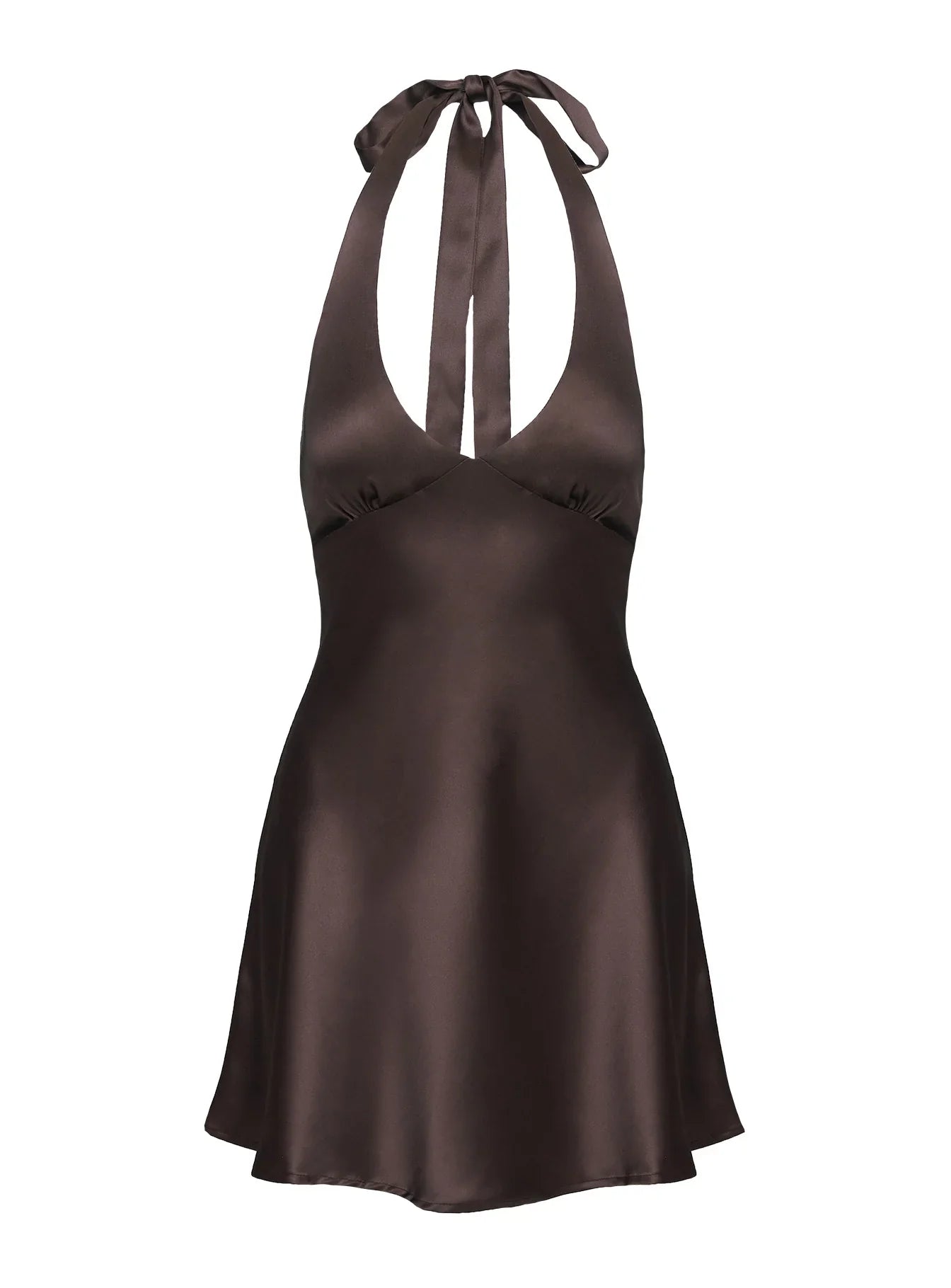 Pelagia Halter Scarf Tie Mini Dress Brown Petite
