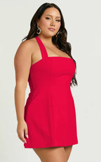 Dante Mini Dress - Halter Neck Tie Tulip Skirt Dress in Red