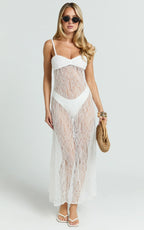 Safiya Midi Dress - Sweetheart Lace A Line Dress With Slip in White