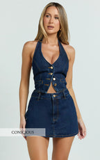 Walton Skort - Mid Waisted Recycled Denim Skort in Indigo Wash