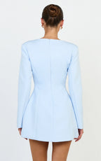 Lavender Mini Dress - Wide Neck Button Down Blazer Dress in Baby Blue