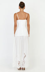 Everly Maxi Dress - Straight Neck Broderie Cut Out Hem Dress in White