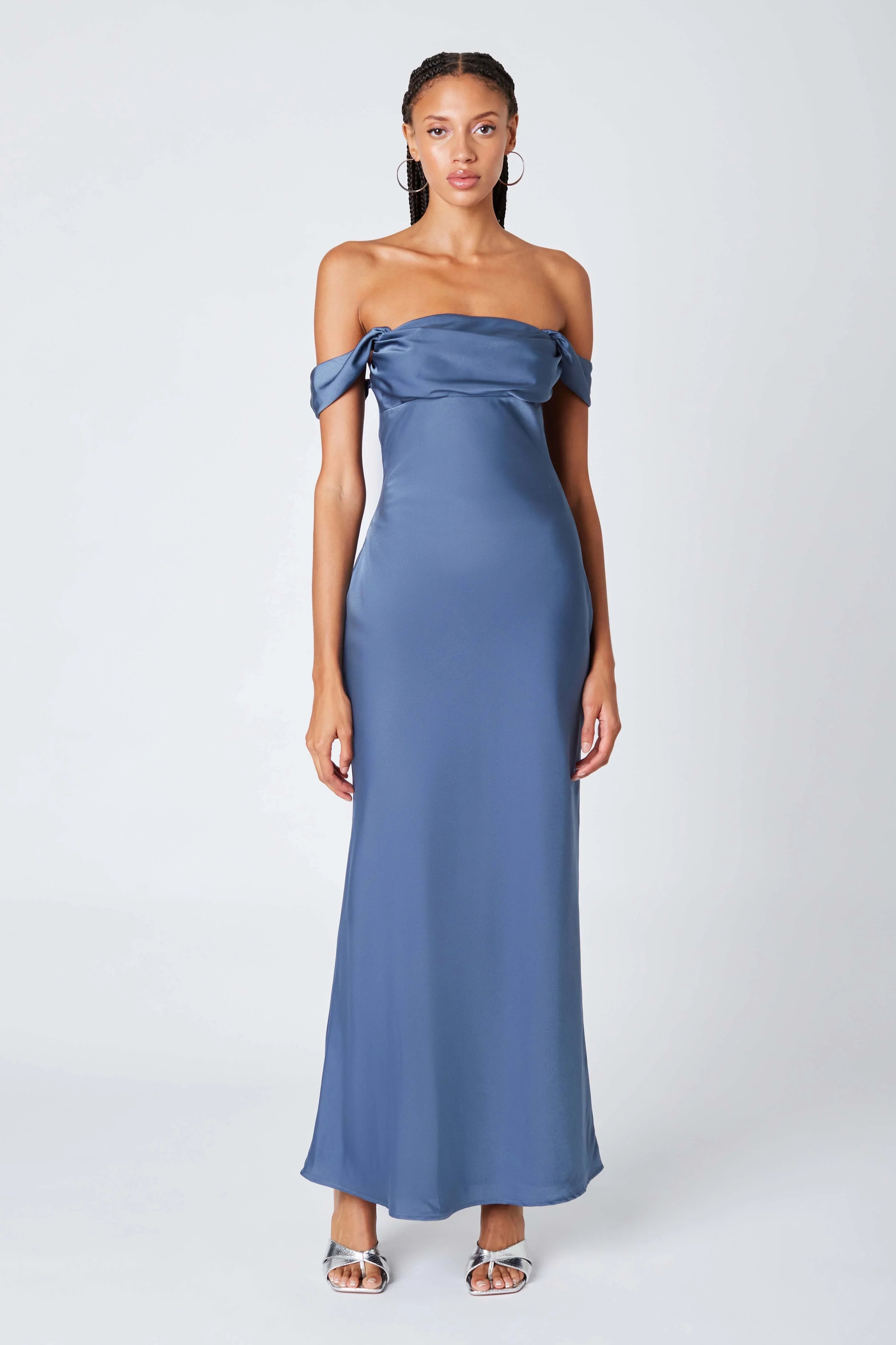 Satin Off the Shoulder Maxi Dress