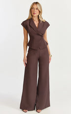 Poppy Top - Cap Sleeve Double Breasted Vest Top in Dark Chocolate