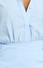 Heath Mini Dress - Collared Button Up Shirt Dress in Blue Stripe