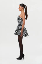 Houndstooth Peplum Tube Mini Dress