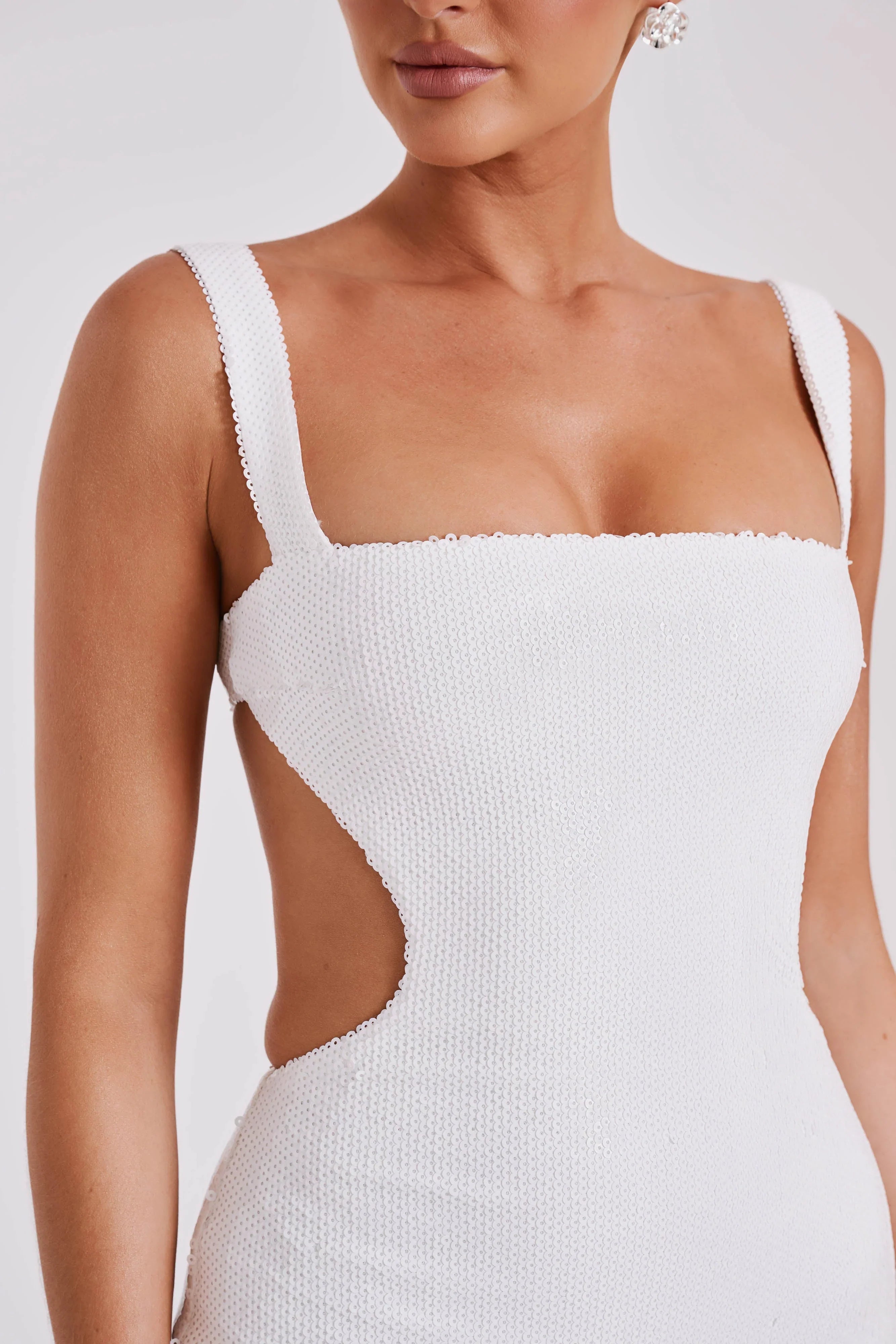 Adoria Sequin Cut Out Maxi Dress - White