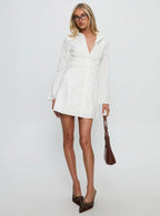 Stellaria Ruched Long Sleeve Mini Dress White