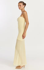 Lucy Maxi Dress - Strapless Pleated Skirt Knitted Dress in Lemon