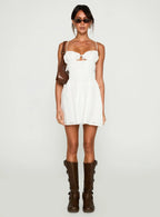 Wish Me Luck Shirred Mini Dress White