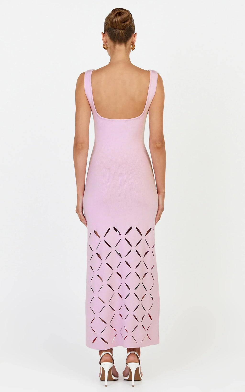 Sabrina Midi Dress - Scoop Neck Laser Cut Dress in Pink