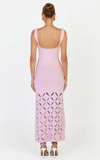 Sabrina Midi Dress - Scoop Neck Laser Cut Dress in Pink