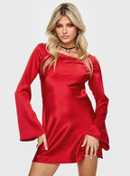 Lukea Long Sleeve Satin Mini Dress Red