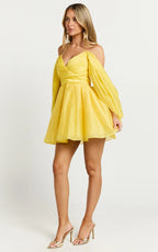 Amalie The Label - Thalia Sweetheart Off Shoulder Mini Dress - In Yellow