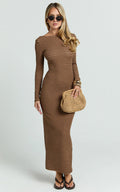 Rumi Midi Dress - Long Sleeve Bodycon Dress in Chocolate