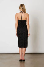 Flocked Velvet Mesh Midi Skirt