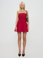 Glamour Girl Strapless Bubble Hem Mini Dress Red