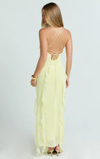 Connie Midi Dress - Ruffle Detail Dress in Lemon