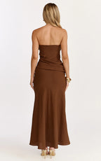 Lottie Midi Dress - Strapless Dress in Chocolate
