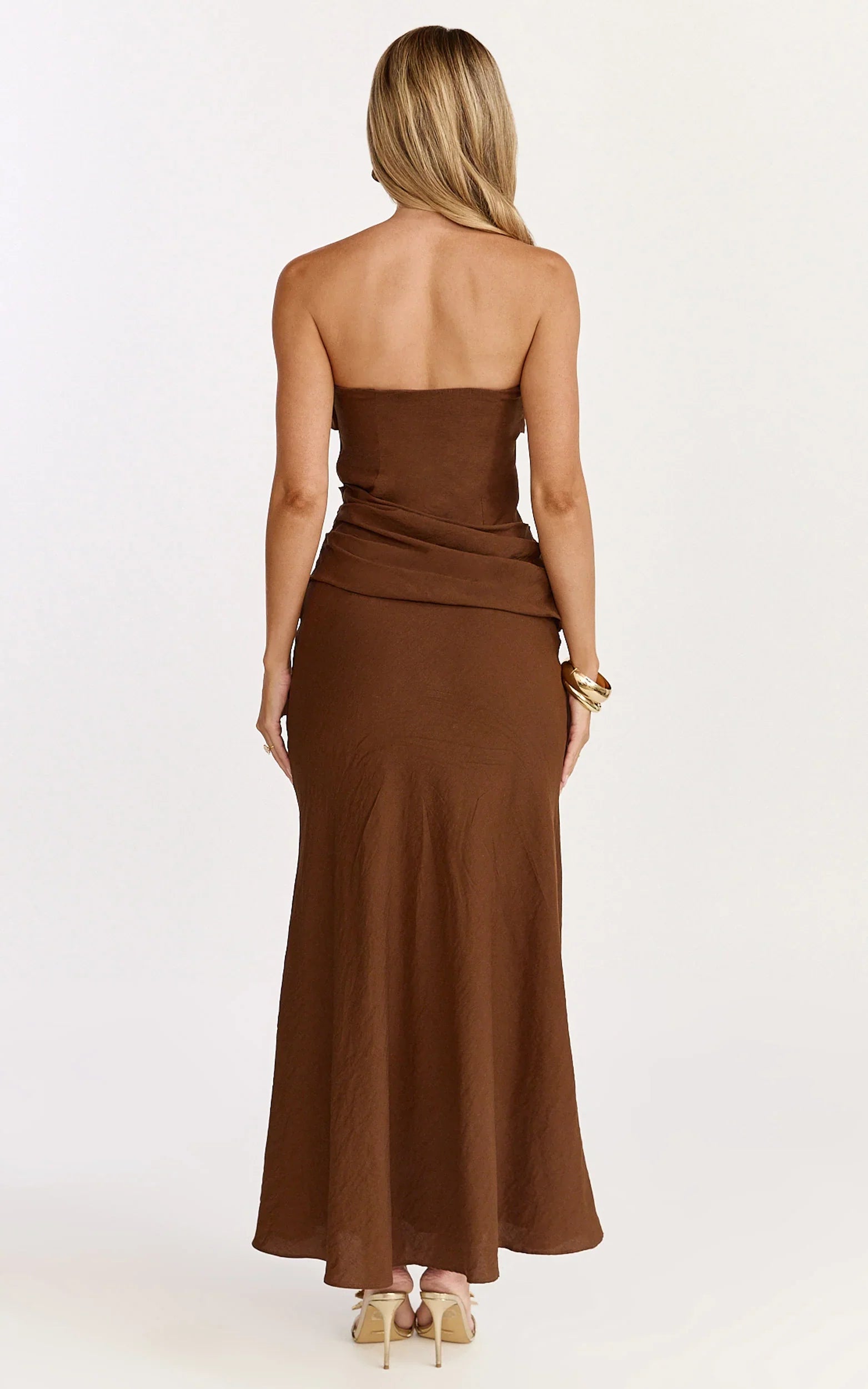 Lottie Midi Dress - Strapless Dress in Chocolate