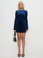 Syrene Long Sleeve Velvet Mini Dress Navy
