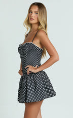 Tatiana Mini Dress - Sweetheart Corset Gathered Drop Waist Dress in Black