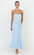 Aria Midi Dress - Strapless Tie Waist Dress in Light Blue