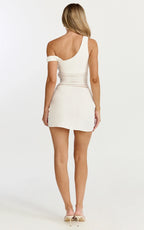 Lola Mini Dress - One Shoulder Contrast Bodycon Dress in White