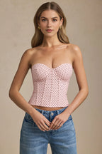 Kateproms Lace-Up Strapless Corset Top in Pink Polka Dot
