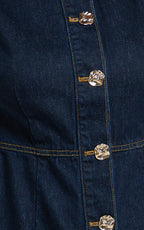 Stephanie Mini Dress - Scoop Neck Recycled Denim Dress with Hardware in Raw Indigo