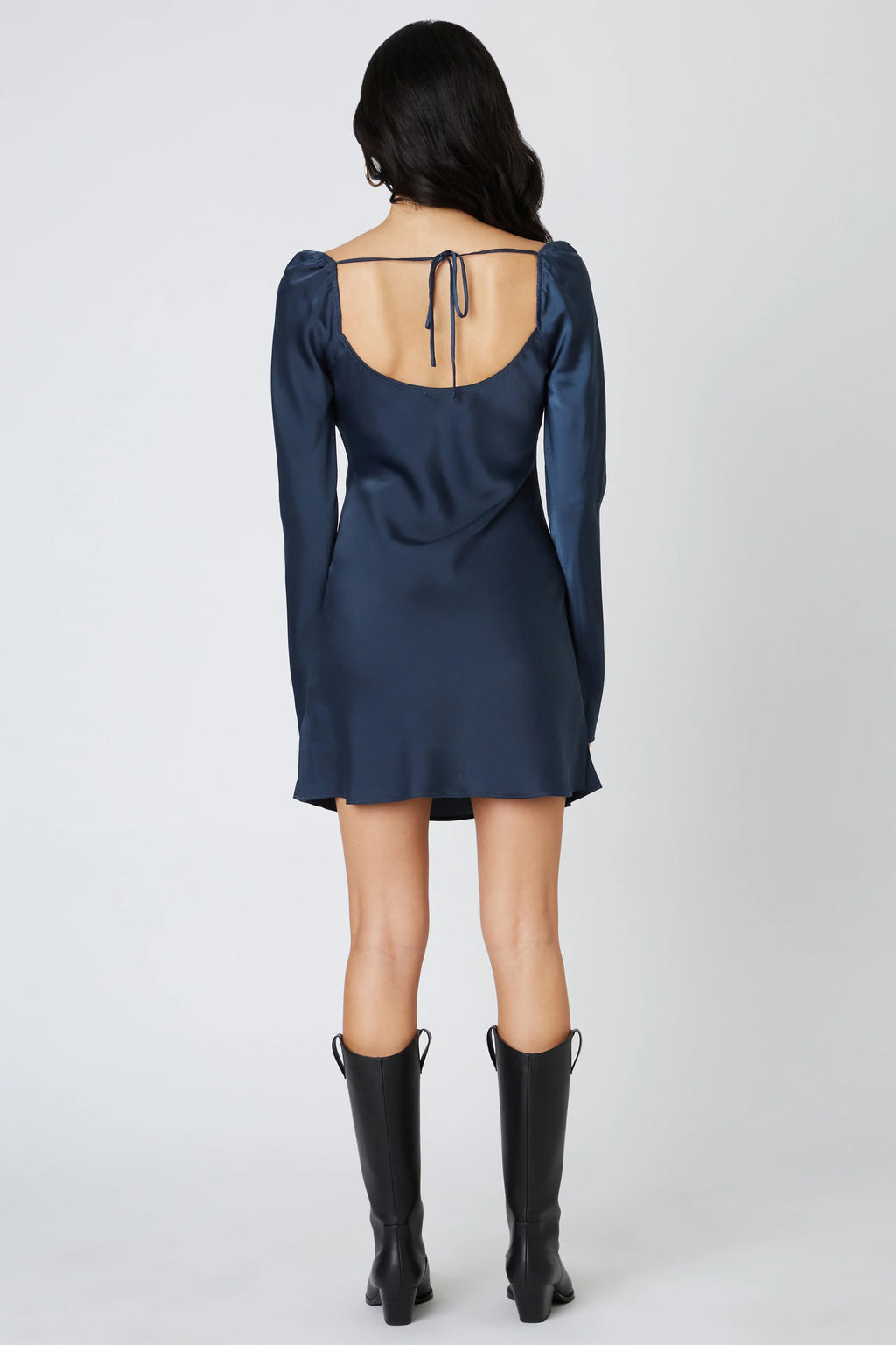 Satin Long Sleeve Mini Dress