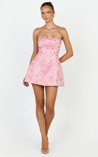 Leona Mini Dress - Strapless Sequin Tulip Dress in Pink