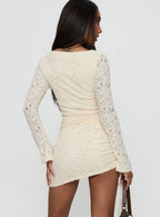 Que Sera Long Sleeve Mini Dress Cream