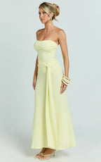 Aria Midi Dress - Strapless Tie Waist Dress in Lemon
