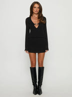 Charming Long Sleeve Mini Dress Black