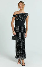 Ava Midi Dress - Asymmetrical Neckline Dress in Black