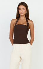 Tyler Top - Adjustable Halter Fitted Top in Chocolate
