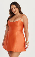Carolina Mini Dress - Scoop Neck Panel Bodice Dress in Orange