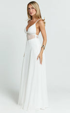 Ysolde Maxi Dress - V Neck Low Back Fit And Flare Dress in White