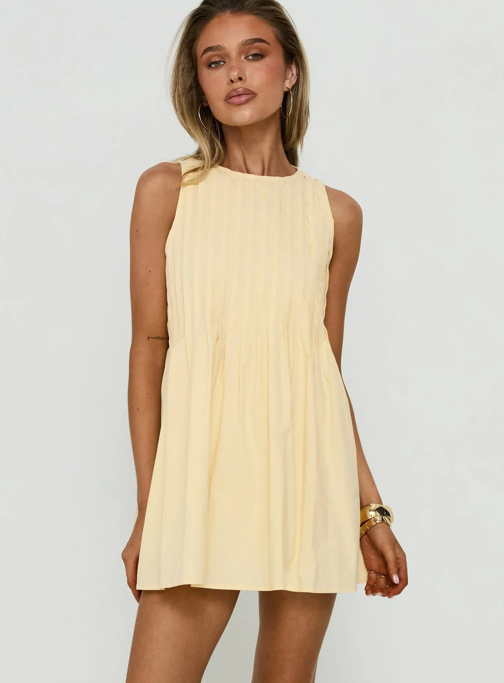Dreamboat Pleated Mini Dress Yellow