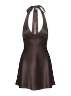 Pelagia Halter Scarf Tie Mini Dress Brown Tall