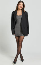 Tracey Mini Dress - Scoop Neck Bodycon Detailed Hem Dress in Charcoal Pinstripe