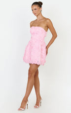 Maristella Mini Dress - Strapless Lace Up Back A Line Dress in Pink