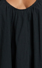 Lucinda Mini Dress - Deep U Gathered Neck Smock Dress in Black